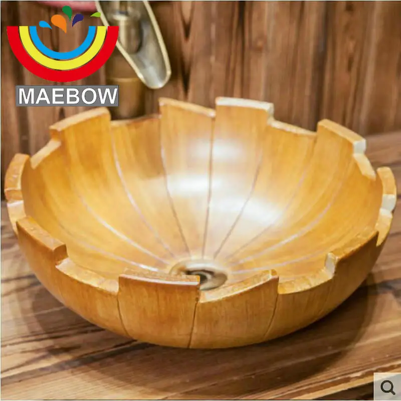 Художественная ручная гравировка под дерево керамическая раковина круглая