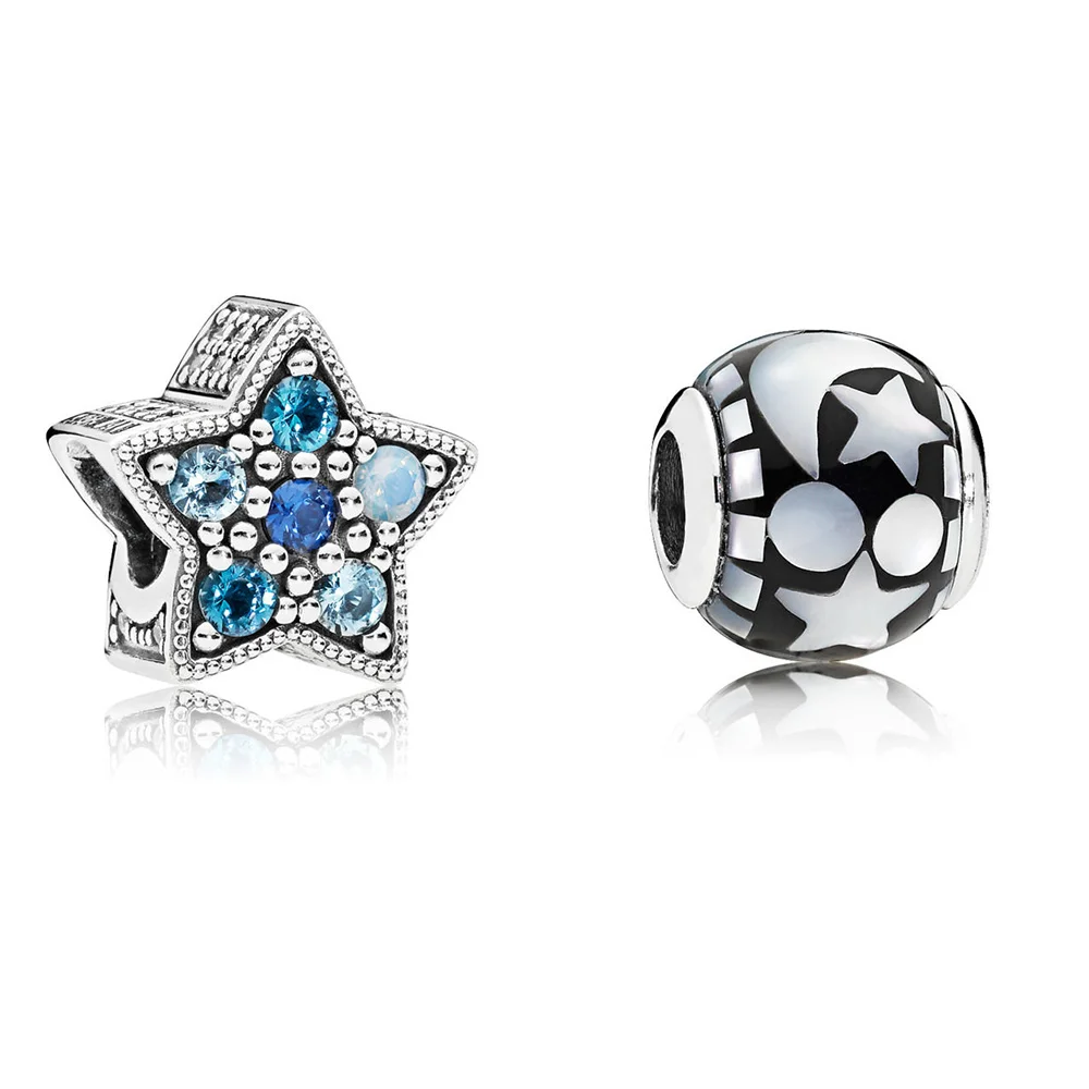 

925 Sterling Silver Round Stars With Moon Beads Charms For Women Pandora Bracelets Jewelry