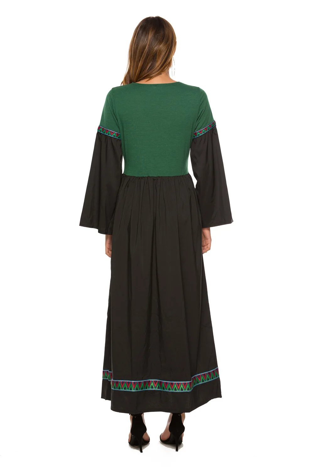 

cotton women autumn long sleeve color block pathwork maxi dress abaya Kaftan Dubai ramadan EID Islamic Jubah Djellaba VKDR2281