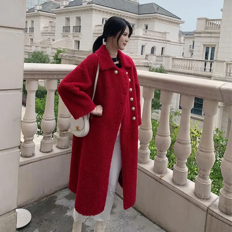 Lambwool Shirling Furry Shearing Jacket Women Real Fur Coat Female Long Winter Clothes Korean Vintage Wool Coats Tops Hiver | Женская