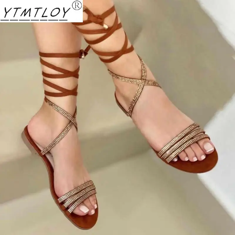 

Ladies Flat Sandals 2021 Summer Ladies Knitted Cross Strap Flats Ladies Casual Beach Shoes Ladies Shoes Xl 35-43