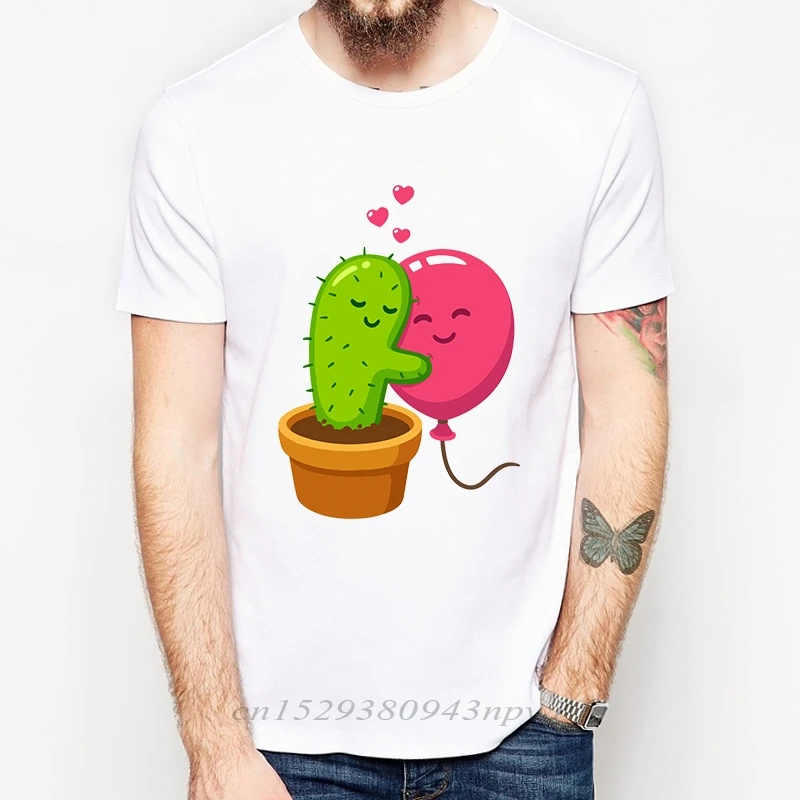 Новейшая Мужская футболка с принтом кактуса и воздушного шара Забавные топы