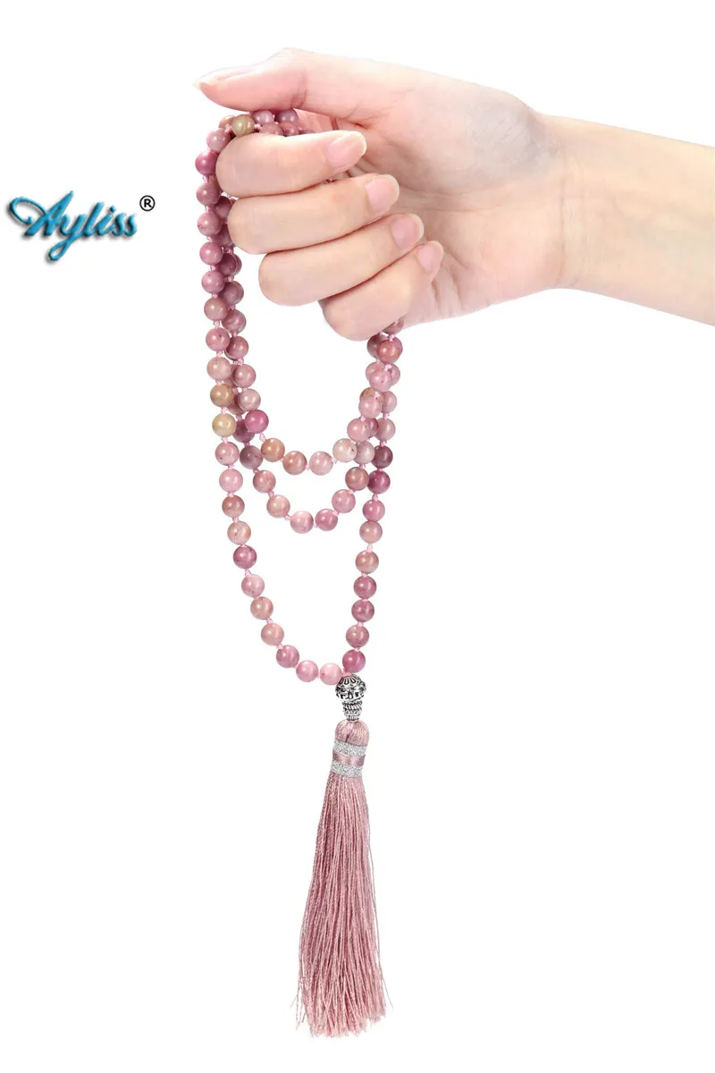 Ayliss натуральный 6 мм браслет из родонита Моха агата 108 Mala Beads W/женское ожерелье с