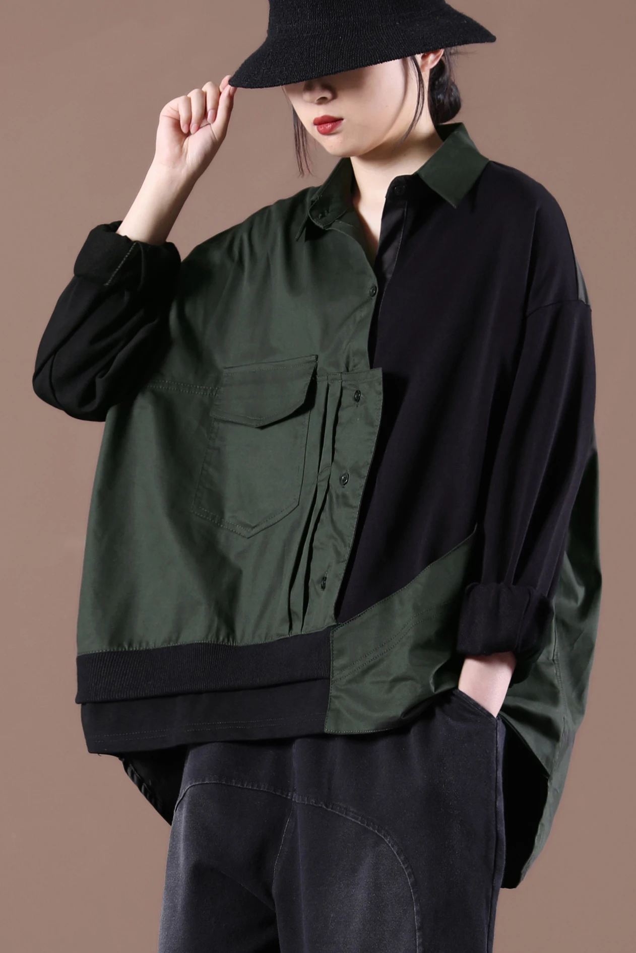 

IEQJ 2021 new turn-down collar batwing sleeves spliced pullover loose size wide big maxi women clothes sweatshirt WP49406