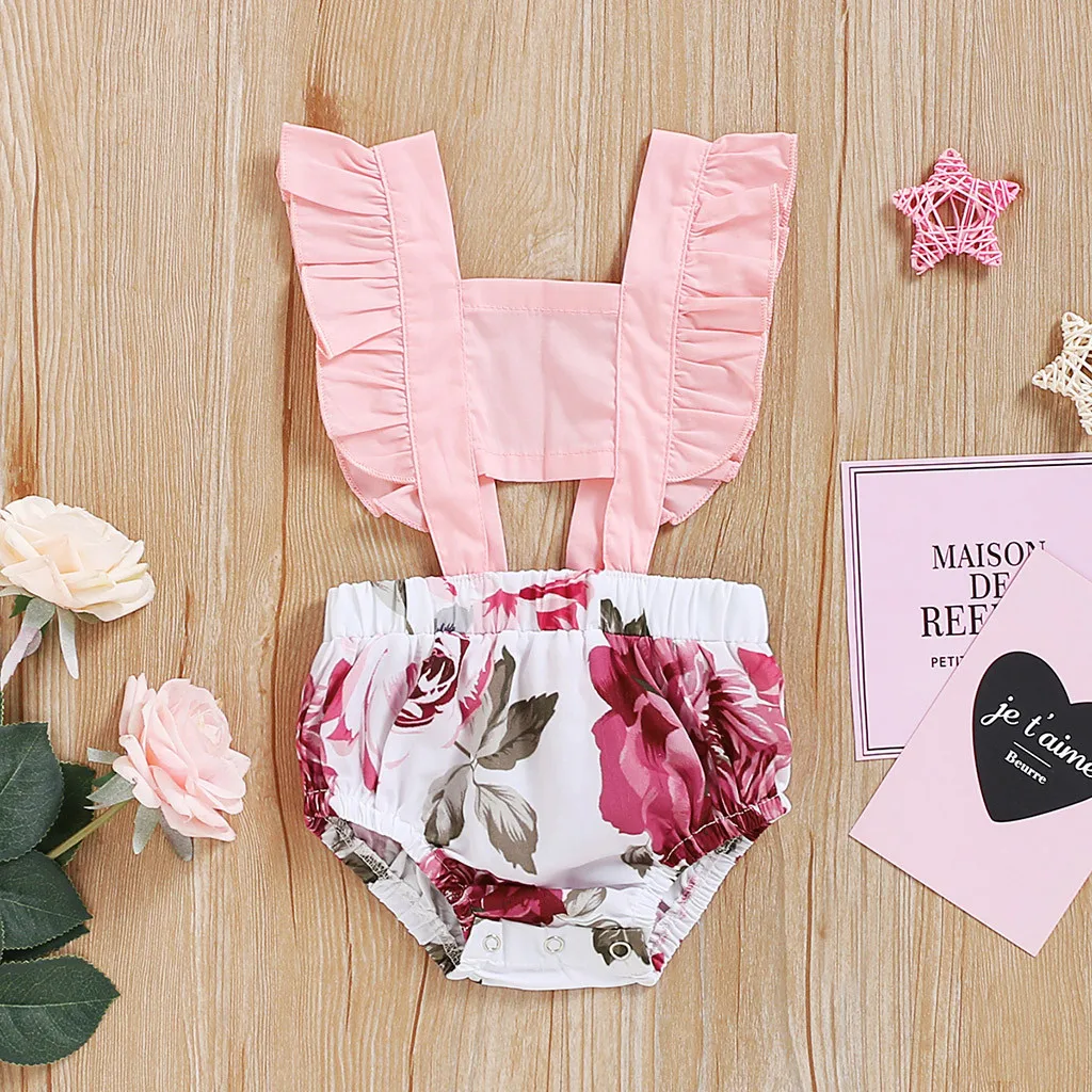 Модное платье для маленьких девочек с оборкой рукавами крылышками цветочным