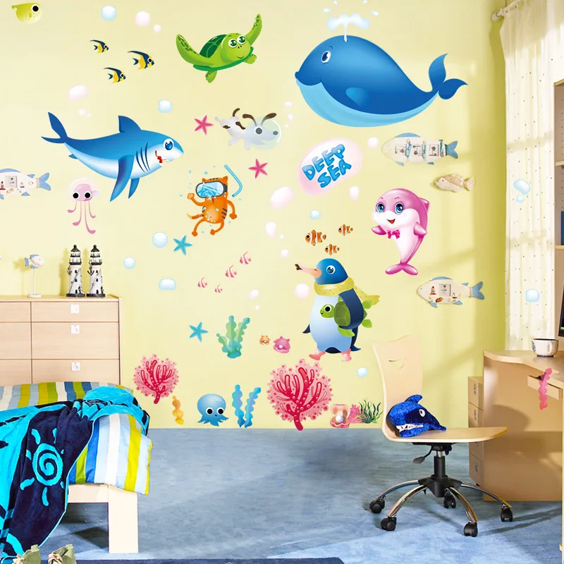 

Cartoon Lovely Sea Animal Wall Sticker Diy Home Decal Removable Pvc Art Poster Decoration Mural Wallpaper For Baby Kids Bedroom