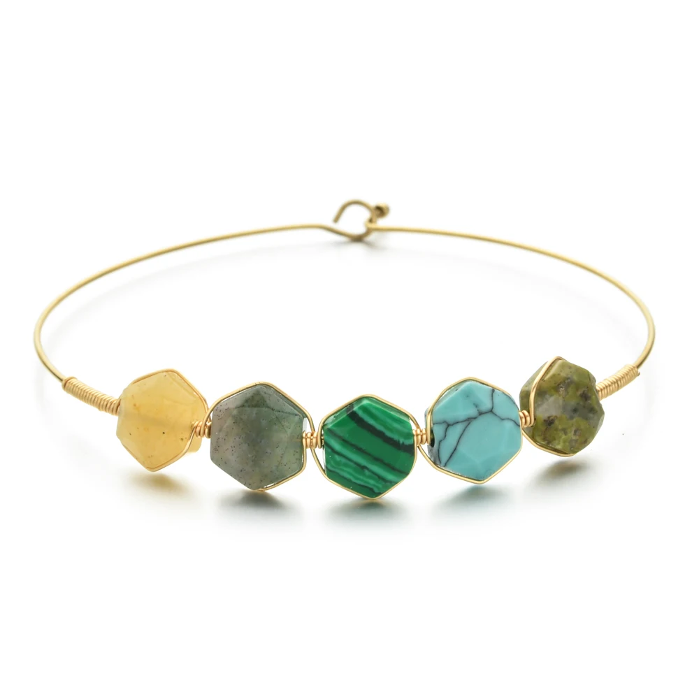 

ZMZY Natural Stone Bangle Gold Color Wire Stainless Steel Bracelet Wrap Mujer Jewelry Bracelet for Women Pulsera Punk Boho Beach