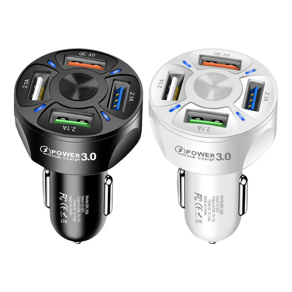 

Car Universal 4 USB Port Mobile Phone Charger QC3.0 Fast Charge With LED Light 12-24V Cigarette Lighter Adapter Automvtis Parts
