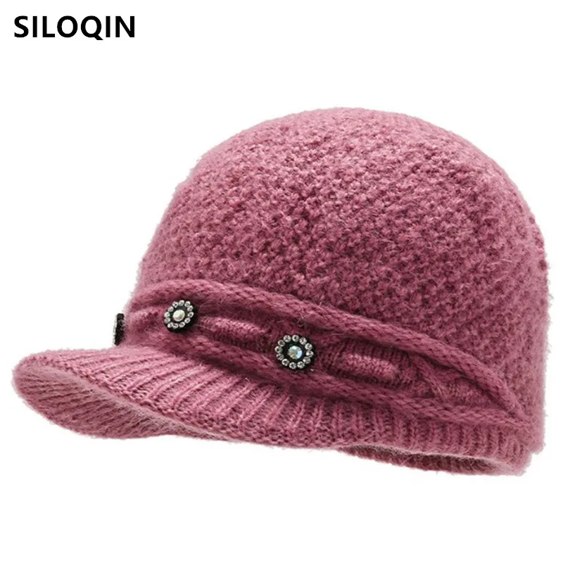 

SILOQIN elegant ladies berets women's hat winter warm woolen knitted hats headdress decorated cap student plush hat multicolor