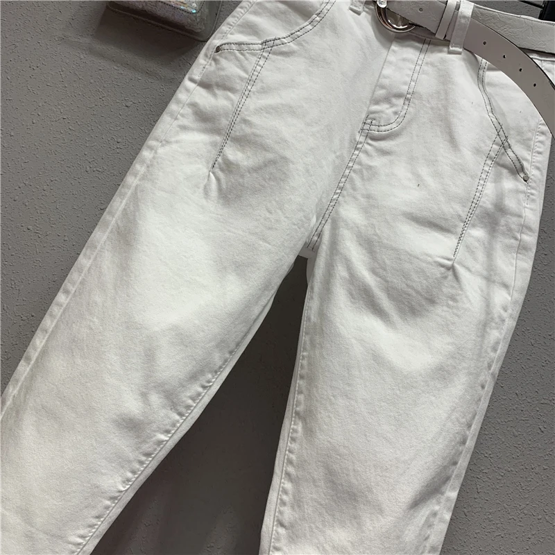 

White Denim Pants Jeans Women European Fashion High Waist Loose Denim Overalls Lady Bf Cool Casual Harem Pants Trousers Femme