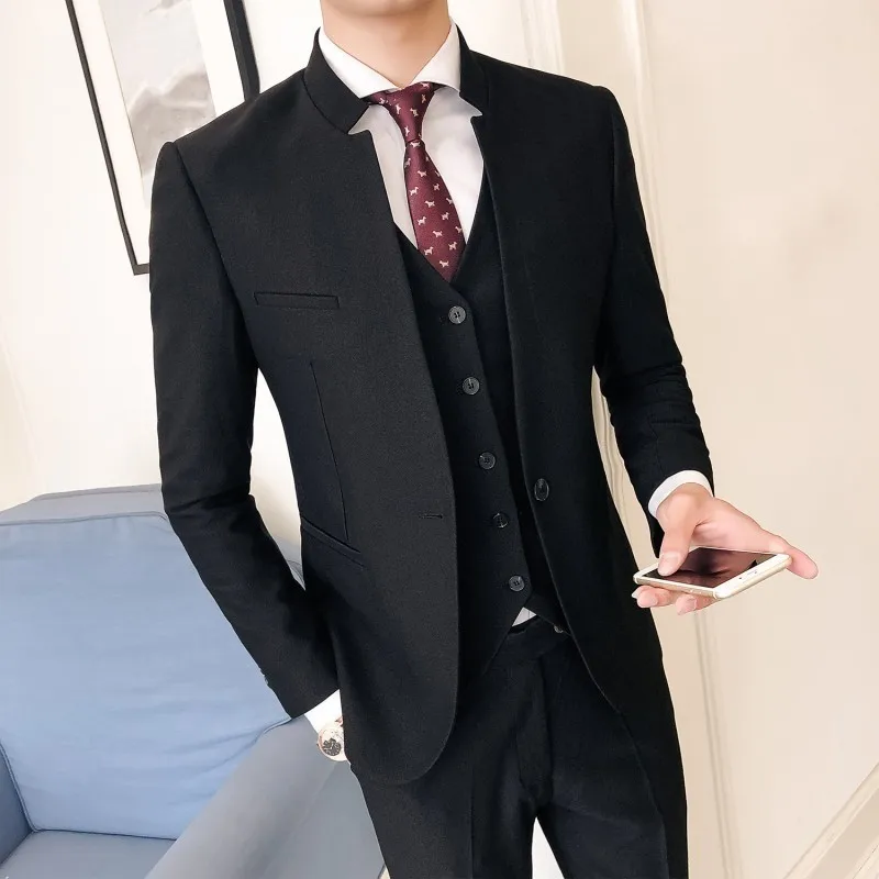 Воротник мандарин приталенный Однотонный черный воротник с подставкой для