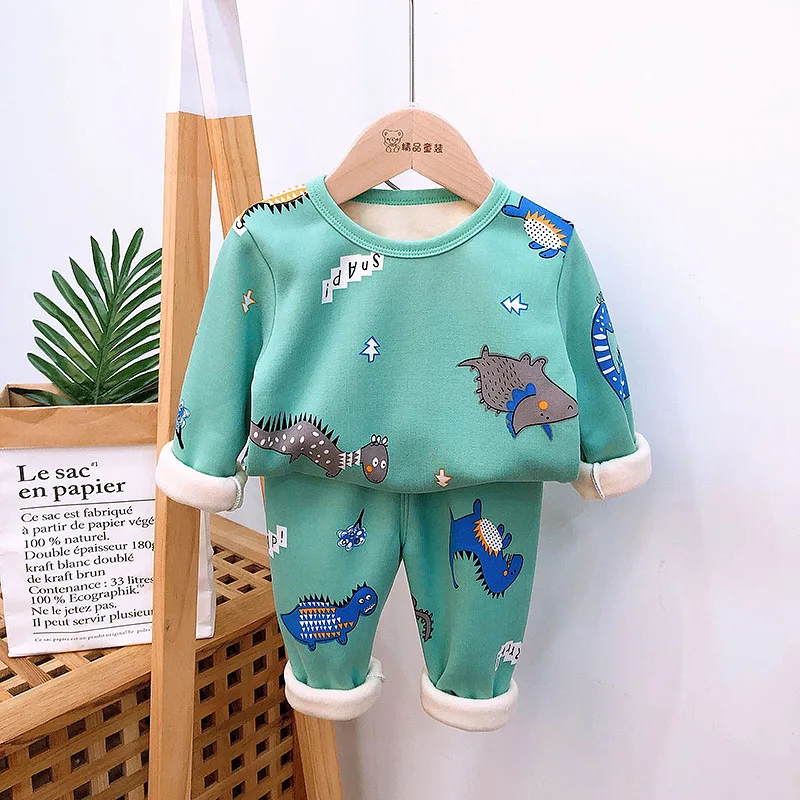 

Childrens Clothing Toddler Boy Clothes 2021 New winter Autumn Long-Sleeved Round Neck velvet Sweater Pant Clothes For Boys Girls
