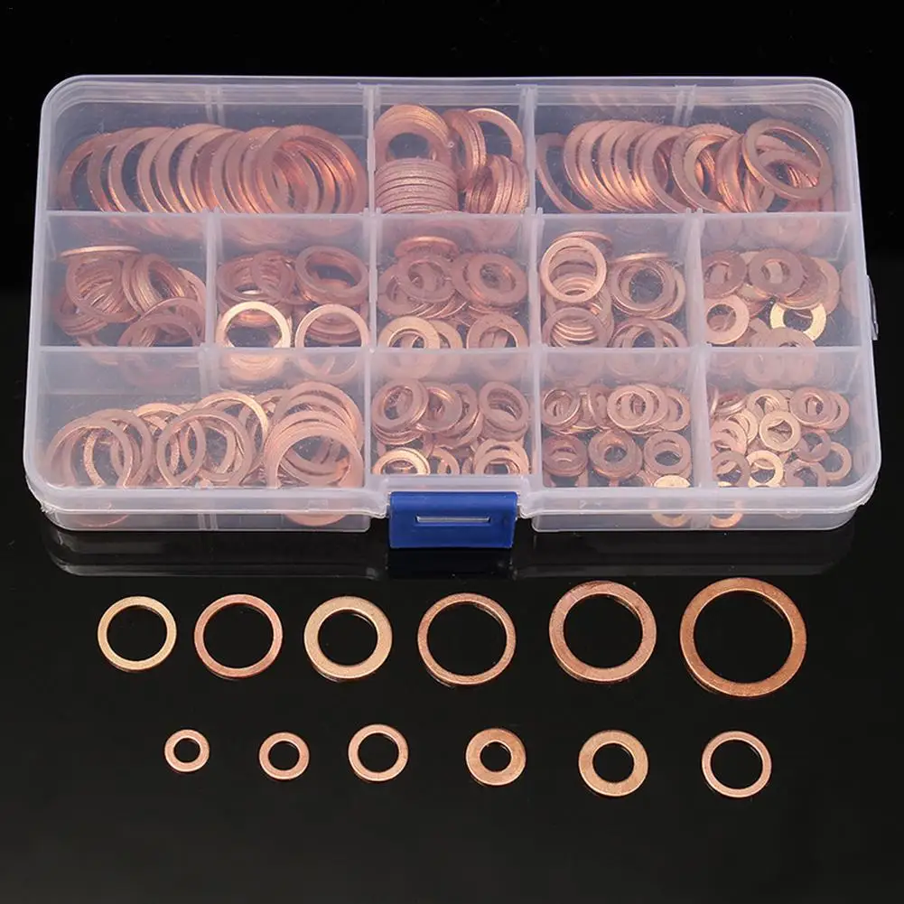 120pcs/box Copper Washer Gasket Nut and Bolt Set Flat Ring Seal Assortment with Box M6/M8/M10/M12/M14/M16/M18/M20 images - 6
