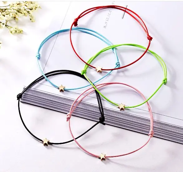 1 шт. простой красный браслет с сердечками и звездами регулируемый плетеный