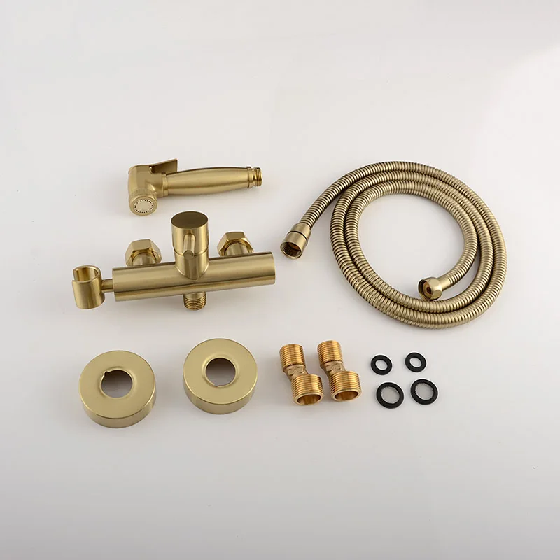 

2021Brushed Gold Hot & Cold Mixer Bathroom Toilet Bidet Faucet Women Flusher Sprayer Kit. Wall Mounted Black & Chrome