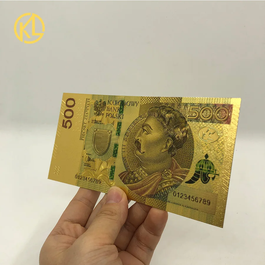 500PLN Горячее предложение, 1 шт., неизданный выпуск 1994 года, польская валюта, спроектированная цветная 24K позолоченная банкнота 500 злотых для банка, сувенирные подарки - Цвет: 500PLN