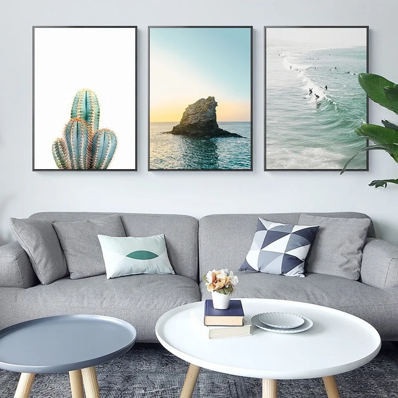 

Small Fresh Decorative Painting Green Plant Cactus Coconut Tree Boat Letter Landscape Nordic Painting Core Art Canvas Painting