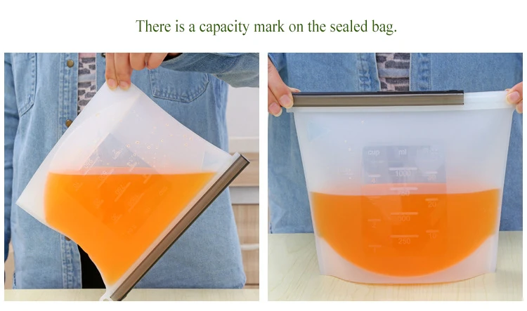 Reusable silicone food bag Silicone ziplock bags Refrigerator food freezer bags 1000ml milk fruit meat fresh sealed storage bags