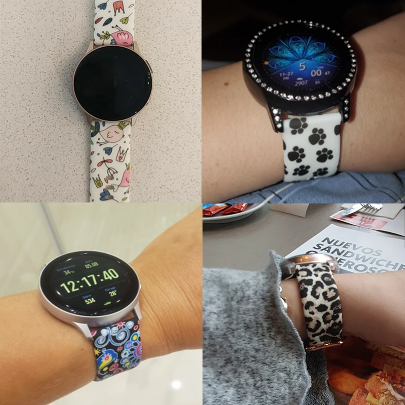 

20mm 22mm strap for Samsung Galaxy watch 46mm 42mm Active Gear S3 Watch Band Soft Silicone Flower Printing Sport belt Bracelet
