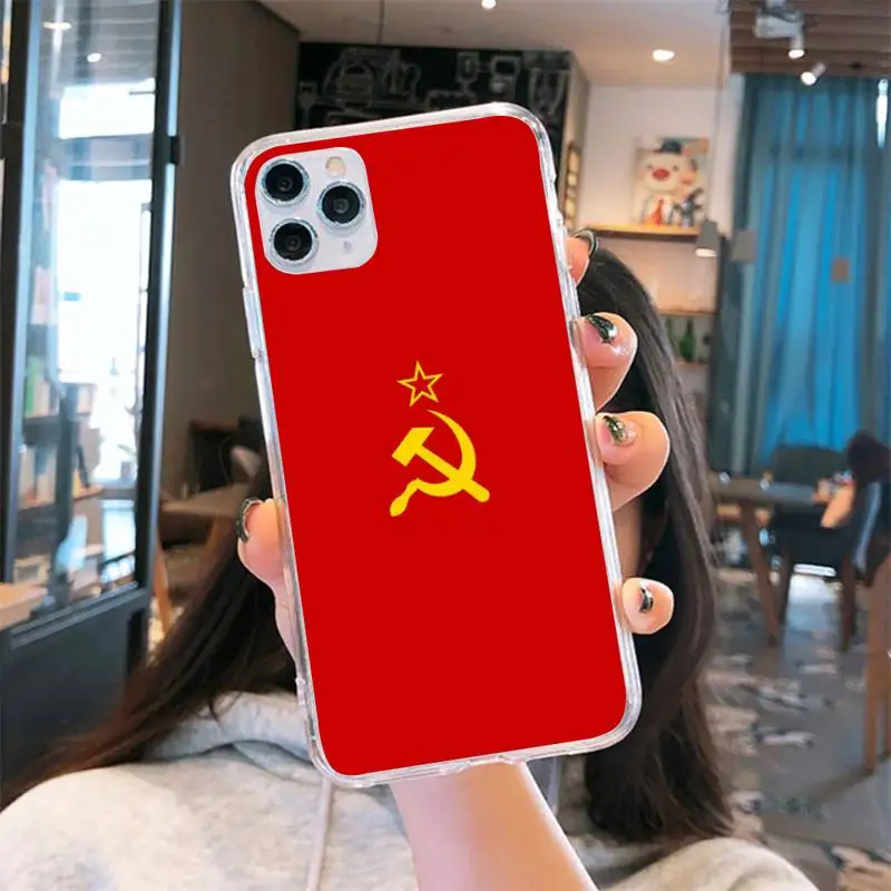 

Soviet Union USSR Flag Phone Case Transparent for iPhone 6 7 8 11 12 s mini pro X XS XR MAX Plus