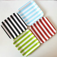 12pcs 7inch candy stripe square tray paper plates disposable party tableware set supplies childrens birthday wedding decor dish