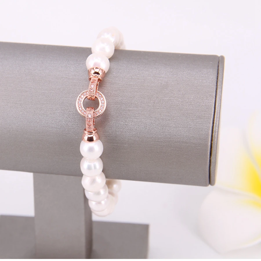 Томас 8 мм белые жемчужные бусины браслеты с розовым золотом Цвет макро твердым