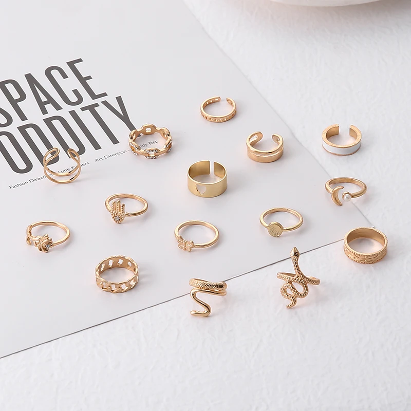 15 шт./компл. богемное Женское Обручальное кольцо с полумесяцем и белым жемчугом |