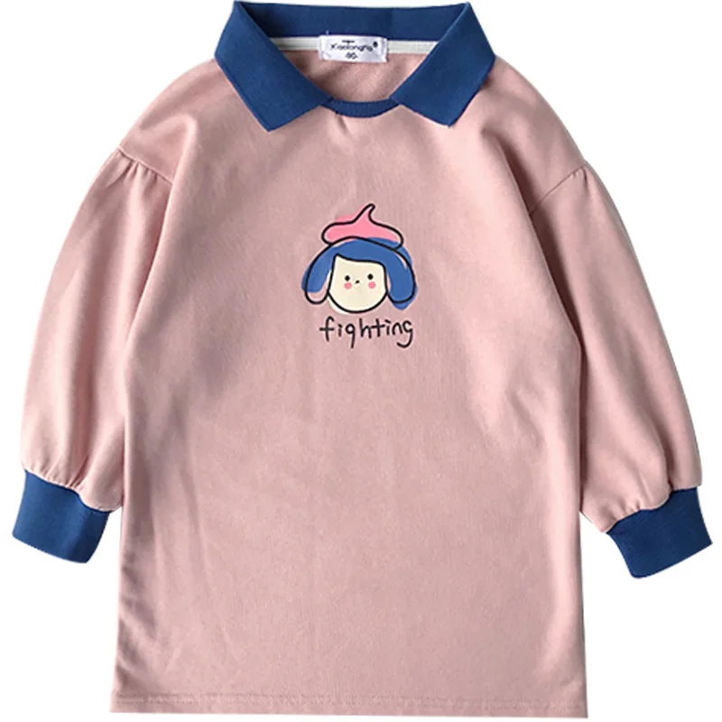 

Girls' Spring New 2021 Children's Baby Bottoming Shirt Cartoon Lapel Long T Shirt