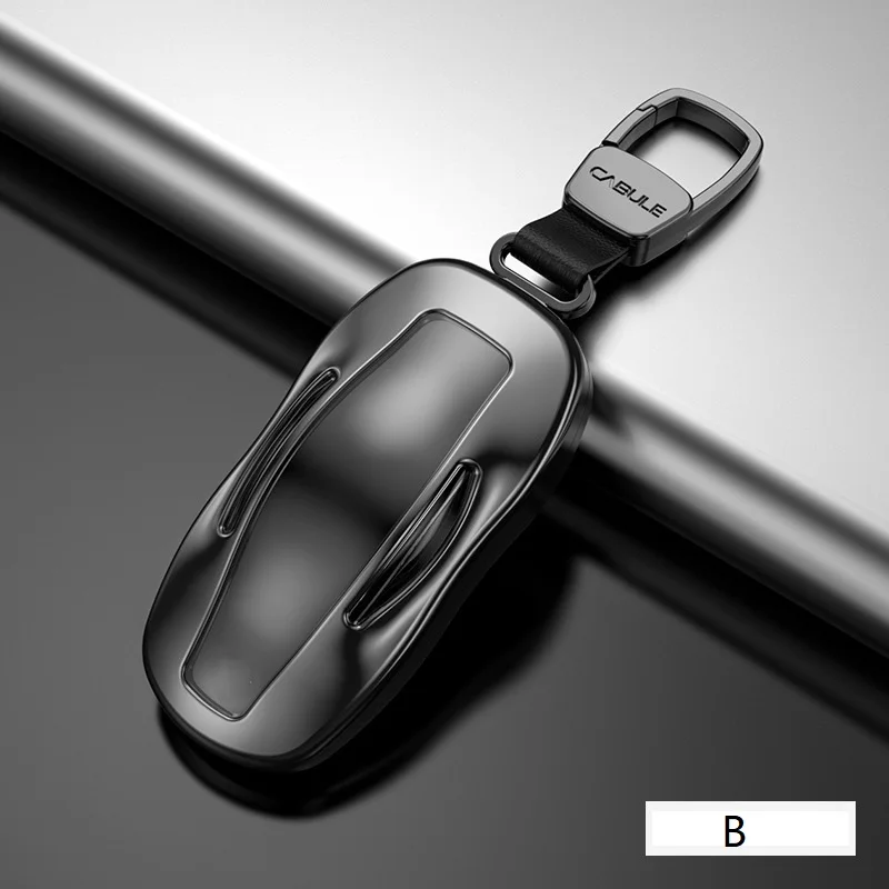 1Pcs Car Key Case Cover with Belt Aluminum Alloy+TPU Key Shell Storage Bag Protector for Tesla Model S Model 3 Model X Model Y