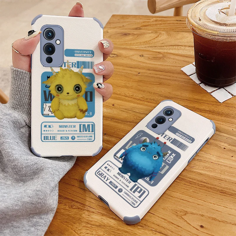 

Blue Haired Monster Phone Case For Oneplus 9 9pro 8t 8 8pro Pro Lambskin Four Corners Stick Leather Cover