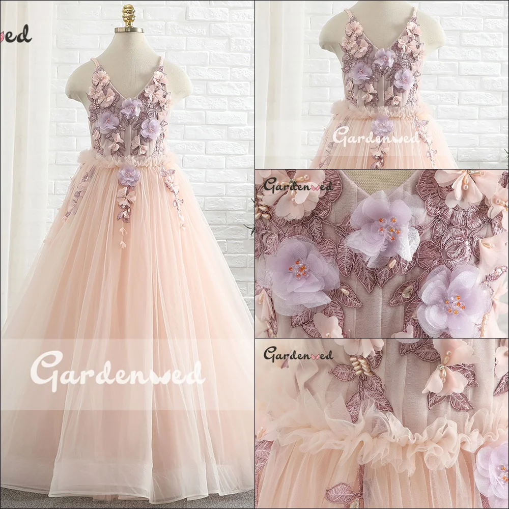 Пышное ТРАПЕЦИЕВИДНОЕ ПЛАТЬЕ с цветочным принтом для девочек кружевное платье