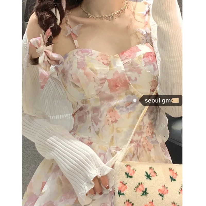 

Floral Dress Women Korean Sweet Foreign Style Aging Fairy Sleeveless Dress Female Summer One Piece Dress