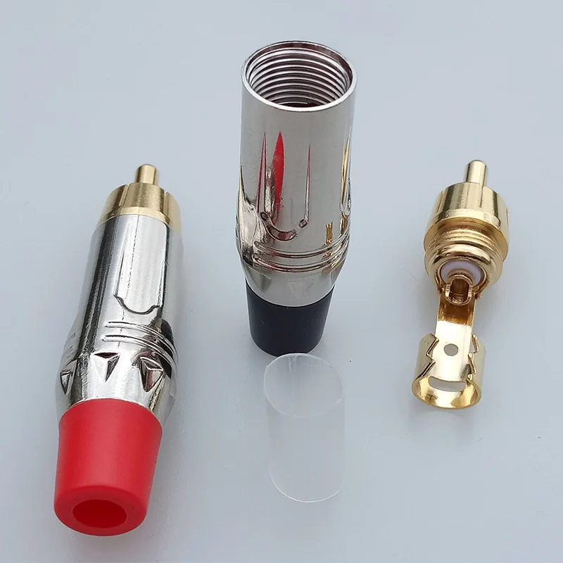 

100pcs RCA Male Plug Gold+Nickel Plated RCA Connector Audio Cable Adapter RCA Wire Converter 5Pairs Red+Black