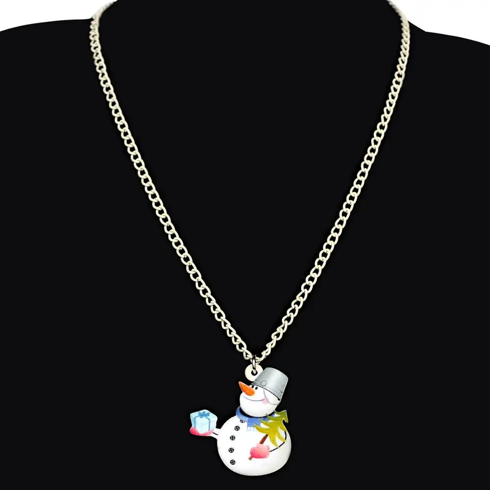 WEVENI Acrylic Christmas Bucket Hat Snowman Necklace Pendant Choker Decoration Jewelry Women Girls Teens Festival Gift New 2019 |