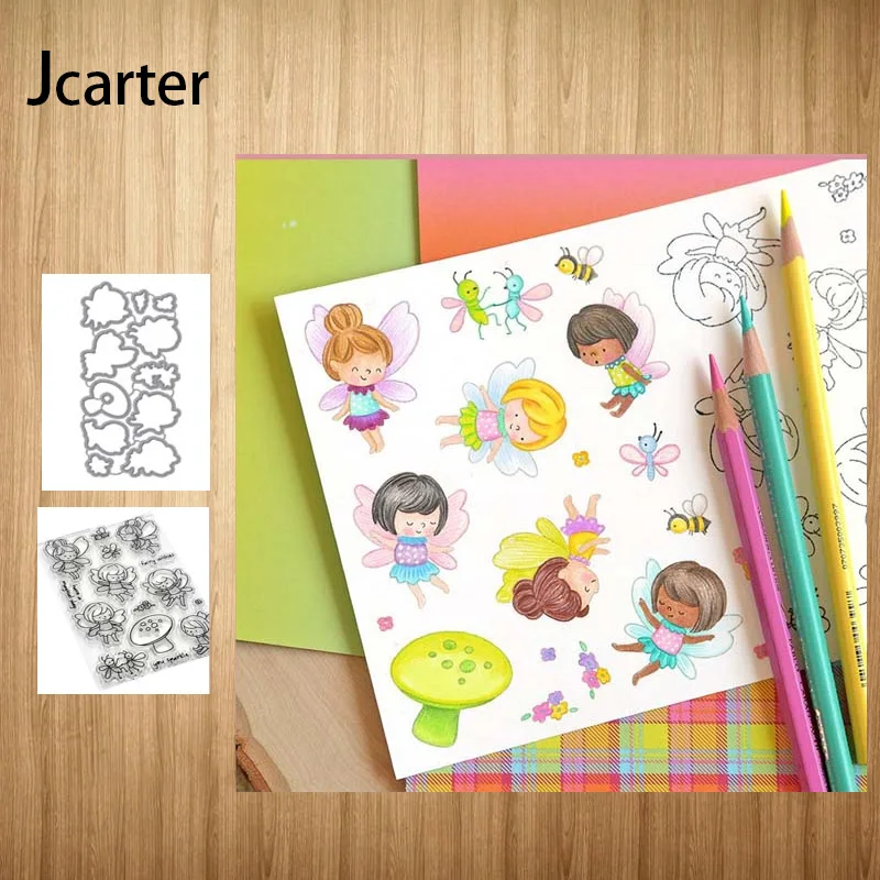 

Metal Cutting Dies and Rubber Stamps Girls Wings Angel Mushroom Scrapbooking Stencil Album Paper Make Template Decor Model Craft