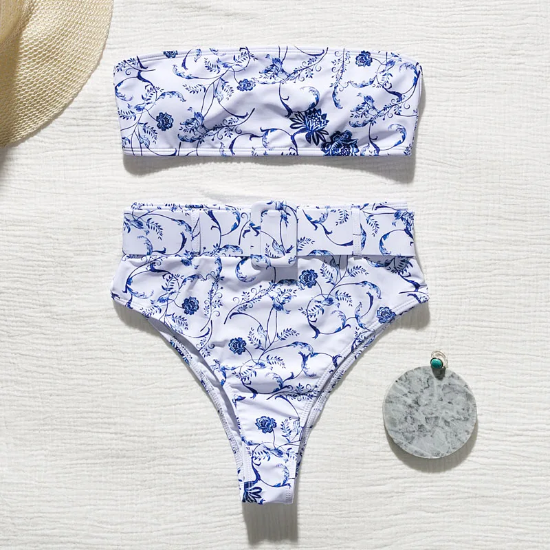 Женский неоновый купальник-бикини в горошек с высокой талией пуш-ап 2019 | Женская