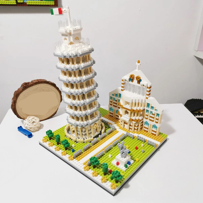 YZ Architecture Taj Mahal Castle Pisa Louvre Museum Leaning Tower Khalifa Bridge Diamond Building Small Blocks Toy no Box | Игрушки и