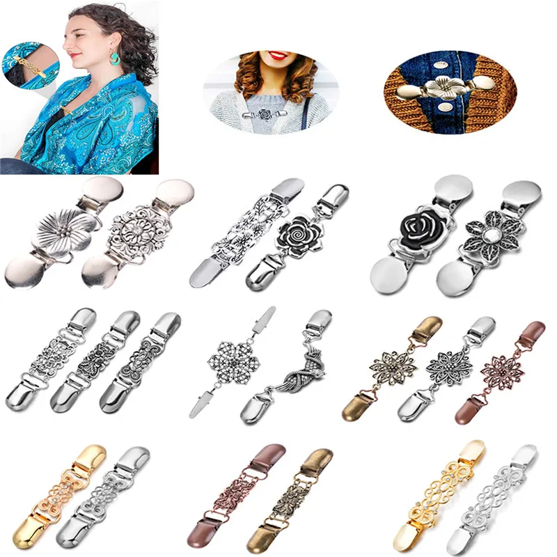 

Trendy Antique Silvery Golden Sweater Clips Cardigan Collar Clips Dresses Shawl Clip For Women Wedding Party Duckbill Clip