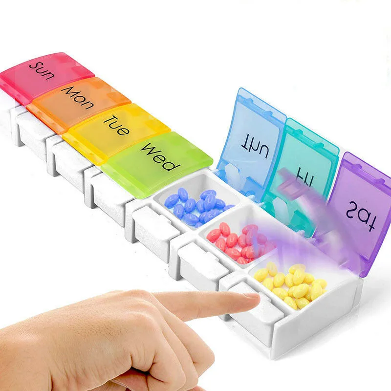 

Portable 7 Day Weekly 14 Compartment Pill Case Storage Tablet Pill Box Medicine Organizer Pill Case Splitters Storage Dispenser