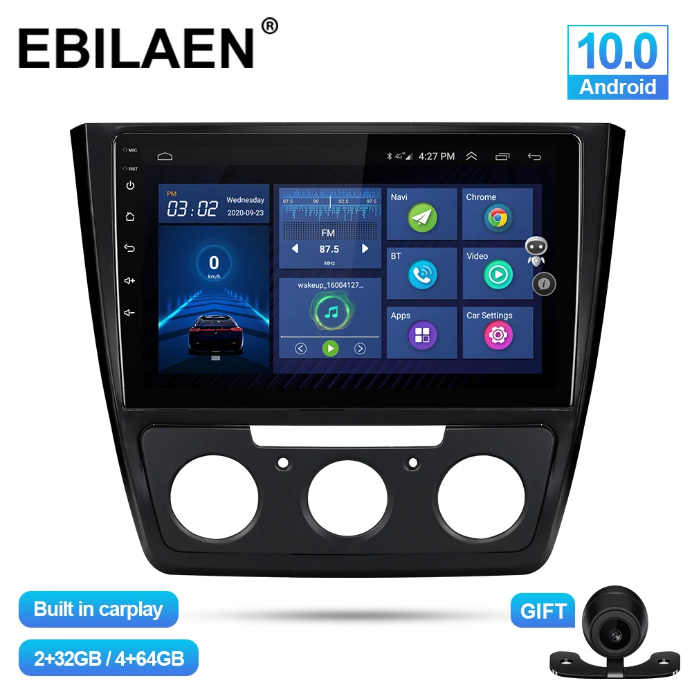 

EBILAEN Car Multimedia Player For Skoda Yeti 5L 2009-2014 2Din Android 10.0 Autoradio GPS Navigation Reverse Camera IPS Carplay