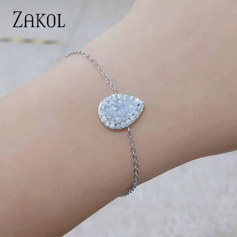 Модный циркониевый браслет-цепочка ZAKOL в форме капли для женщин подарочные