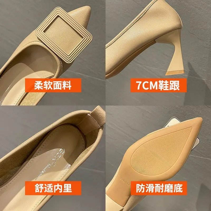 

Casual Heels Retro Women Shoes Slip On Chunky Sandals Branded Pumps All-Match Pointed Wedge 2021 Lace-Up Footwear Shallow Mouth