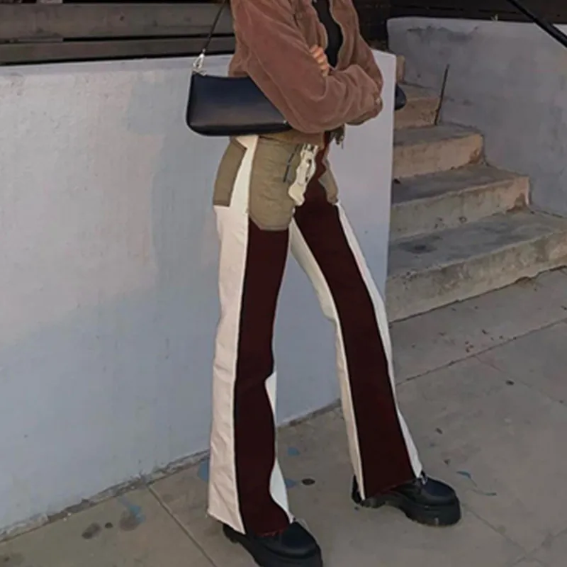 

2021 Autumn Woman Patchwork Straight Pants Casual Loose Street Wide Leg Pants Fall Winter Soft Female Trousers