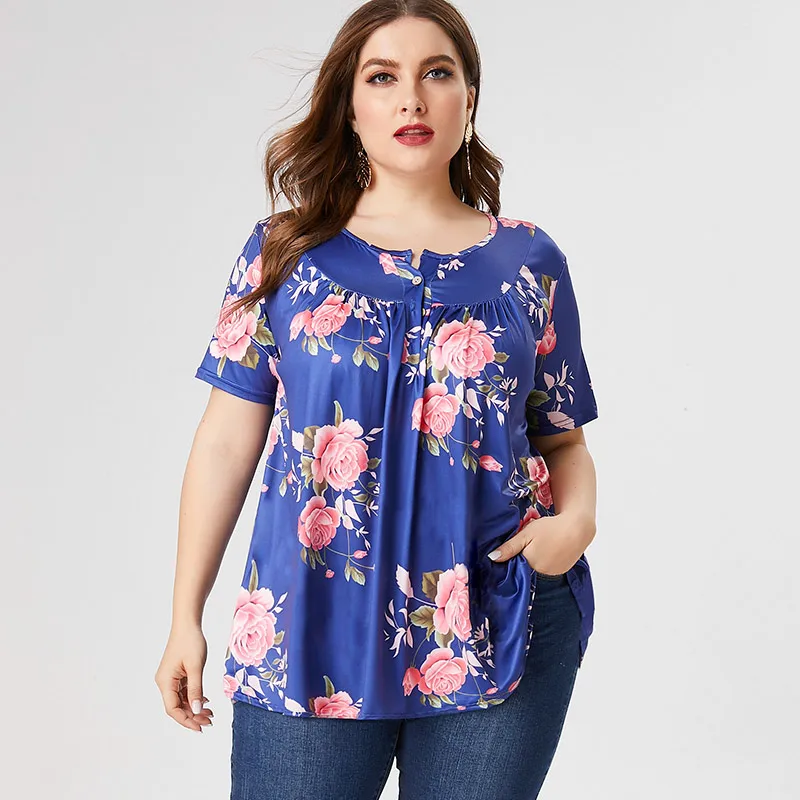 

2021 Summer Plus Size womens tops and blouses fashion ladies Plus Size Womens Printed blouse shirts