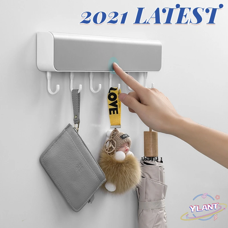 

Wall-Mounted Storage Rack Shelf Storage Box with Hook for Bathroom Door Punch-Free Clothes Key Organizer Bathroom Accessories
