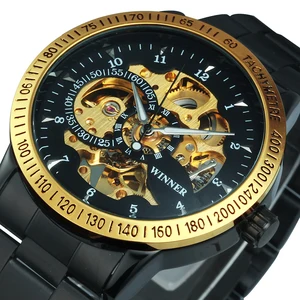 Автоматические механические часы для мужчин лучший бренд роскошные золотые часы с костями стимпанк мода из нержавеющей стали ремешок часы мужские