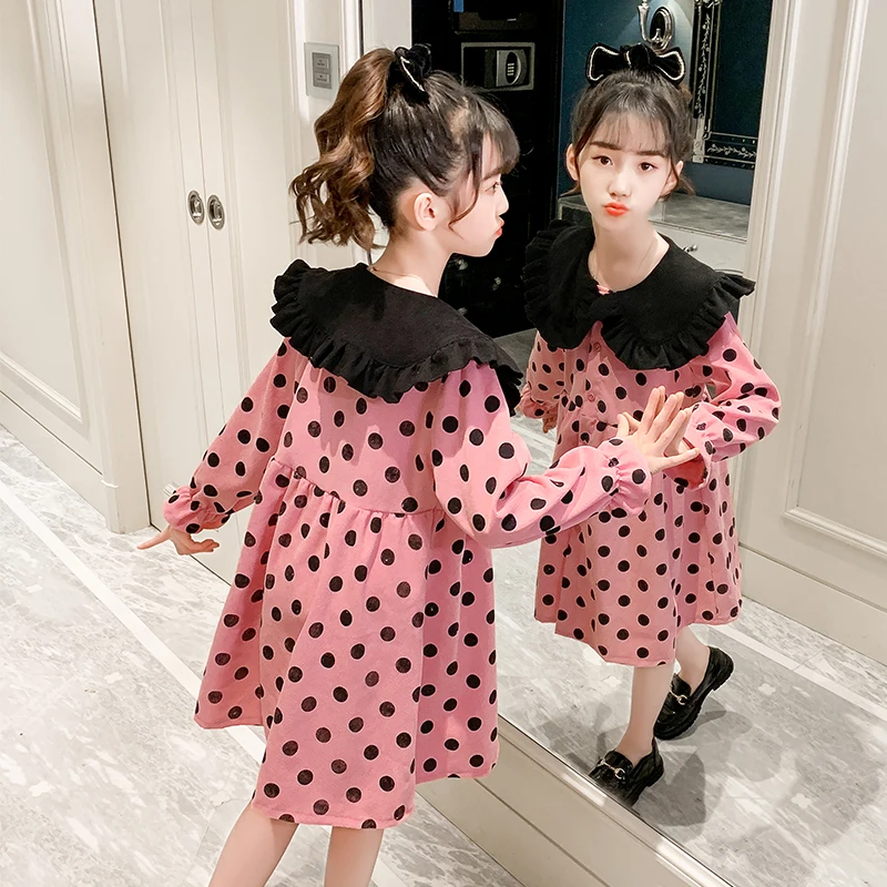 

Dress For Girls 2021 Spring Summer Princess Dresses Polka Dot Dress Three colors Children Girl Clothing 4-15 Years