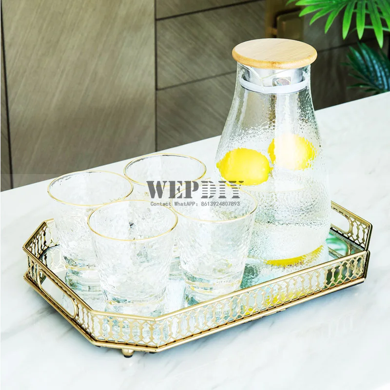 

Nordic ins glass storage tray mirror home creative cup cake tray light luxury golden home decoration furnishings