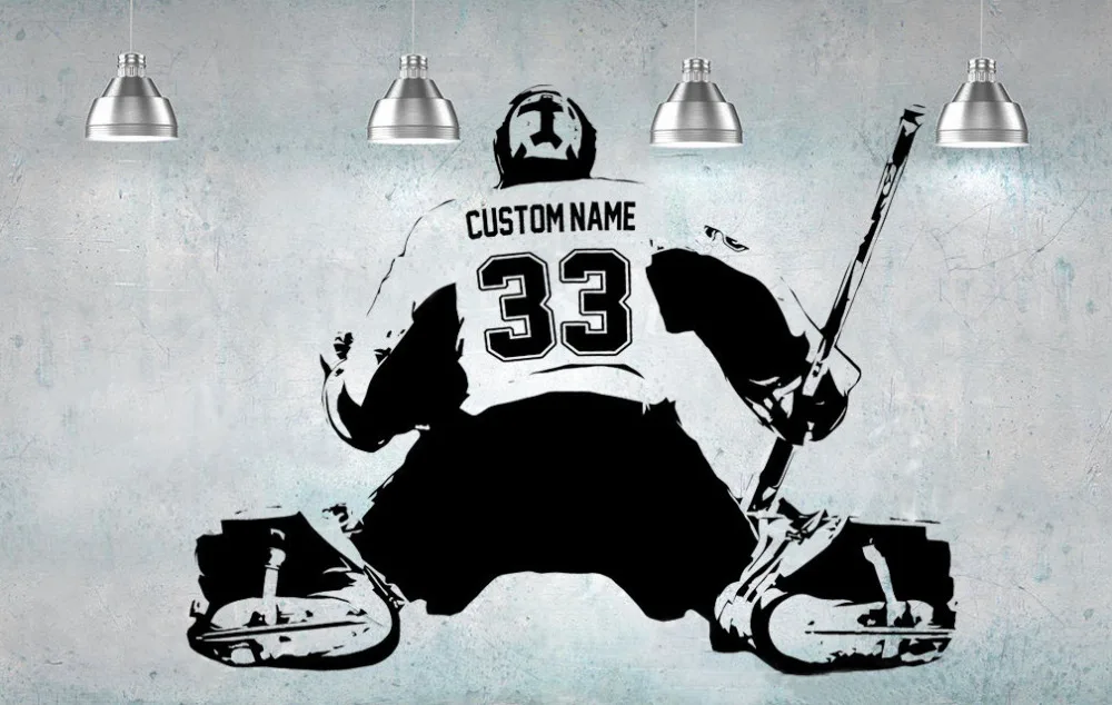 

Hockey Goalie player Wall art Decal sticker personalized Name number home decor Wall Stickers For Kids Room Boy Bedroom A184