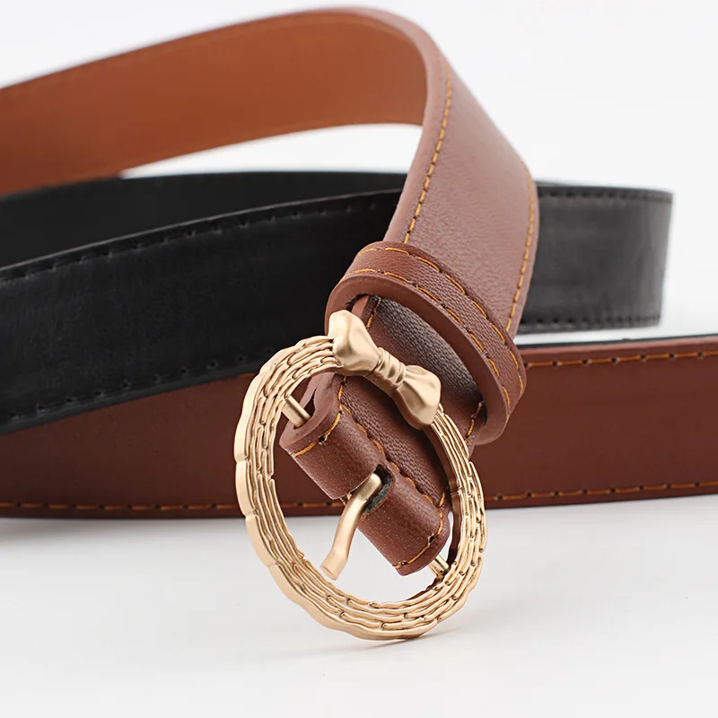 

Circle Pin Buckles Leather Belt Female Gold Alloy Buckle Jeans Belts For Women Fashion Students Casual Bow Decorative Cinturon